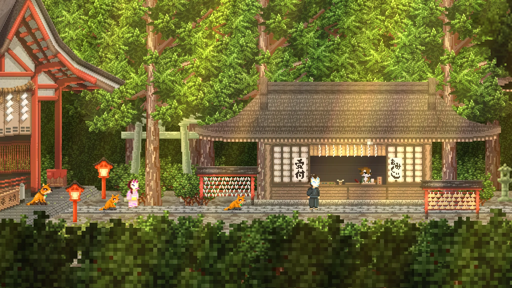 In-game screen of the shrine in Fox Village